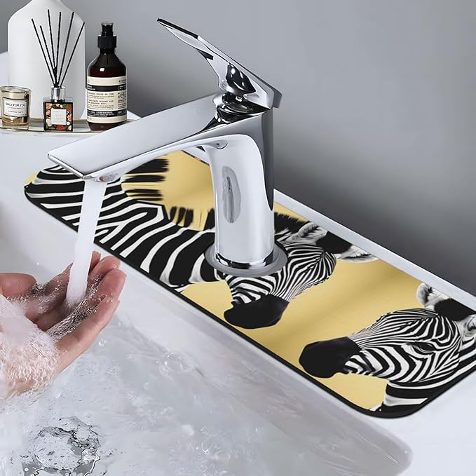 Black and White Zebra Printed Faucet Absorbent mat, Suitable for bathrooms, Kitchens, and Other Sink Areas.