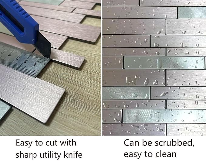 10-Sheet Peel and Stick Backsplash Tile, PVC Mixed Meta,l Stick on Kitchen, Bathroom Vanities, Fireplace Décor, Laundry Table(11.7" X 11.3") (10, Pink)