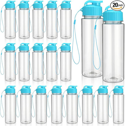 Mifoci 20 Pieces Water Bottle Bulk 17 oz Plastic Water Bottles Bulk Gym Sports Adults Reusable Large Bottles with Leak Proof Flip Top for Party Outdoor (Sky Blue)