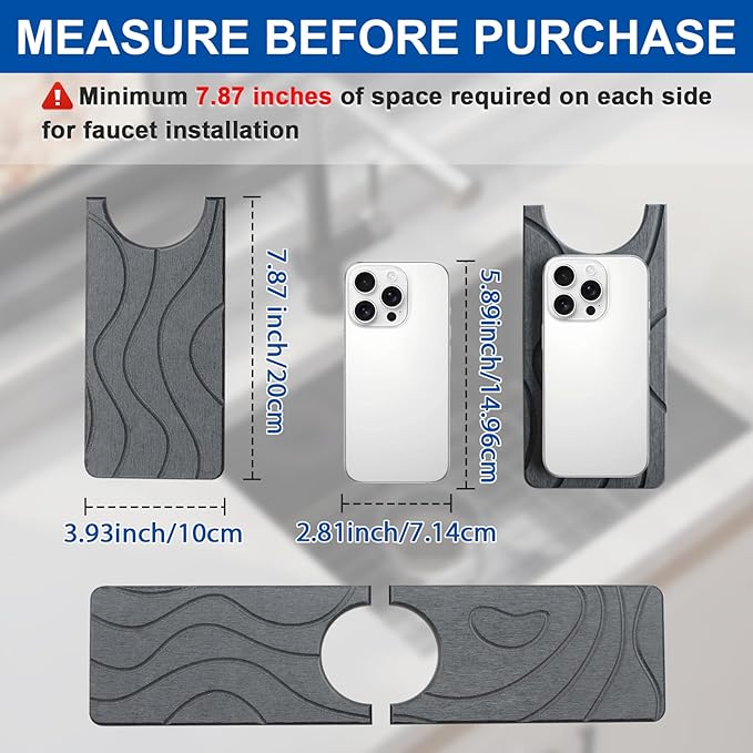 2 Pcs Faucet Mat for Kitchen Sink 15.74”×3.94” Diatomite Quick Dry Sink Splash Guard Absorbent Kitchen Stone Sink Tray Faucet Splash Guard for Bathroom Counter