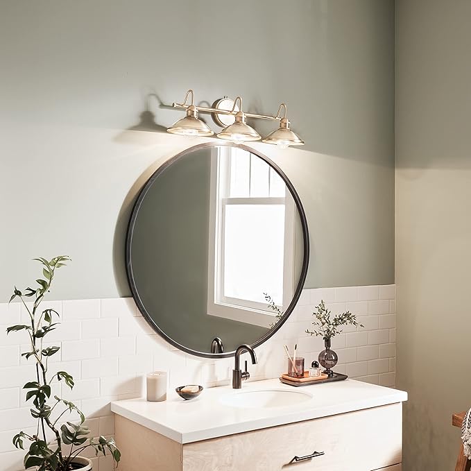Kichler Clyde 3 Light Bathroom Vanity in a Rich Champagne Bronze Finish, for Bathrooms, (7.25" H x 26.5" W x 8.25" Ext.), 45945CPZ