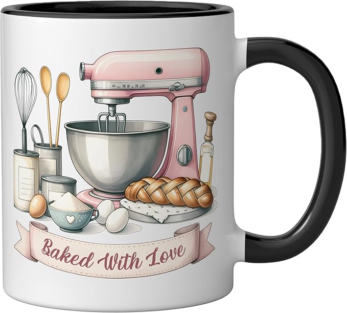 Baker Women Mom Wife Funny Baking Humor Bake Love Mama Girl Ceramic Mug, Black/White