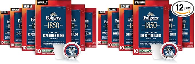 Folgers 1850 Expedition Blend Medium Roast Coffee, 60 Keurig K-Cup Pods (Pack of 2)