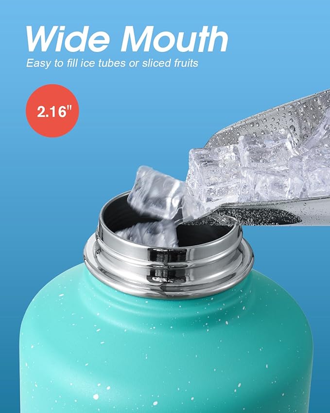 64 oz Water Bottle Insulated with Straw&3 Lids, Coolflask Half Gallon Water Jug Galaxy Large Metal Stainless Steel Vacuum Flask for Gym, Sports, Keep Cold 48H Hot 24H, Glacier Blue