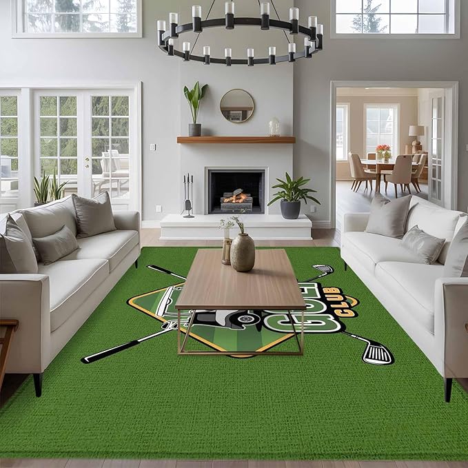 Area Rug 6x9ft, Golf Club Sports Washable Rugs for Living Room Bedroom, Green Soft Non-Slip Area Rugs Rectangle Floor Carpet for Dining Room