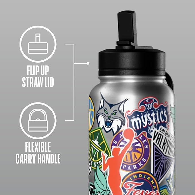 Hydrapeak x WNBA Officially Licensed All Team Sticker Print 32 oz Insulated Water Bottle with Straw Lid and Handle