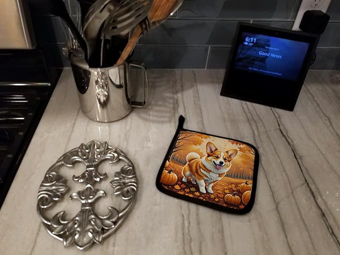 Caroline's Treasures DAC1040PTHD Corgi Fall Pair of Pot Holders Kitchen Heat Resistant Pot Holders Sets Oven Hot Pads for Cooking Baking BBQ, 7 1/2 x 7 1/2
