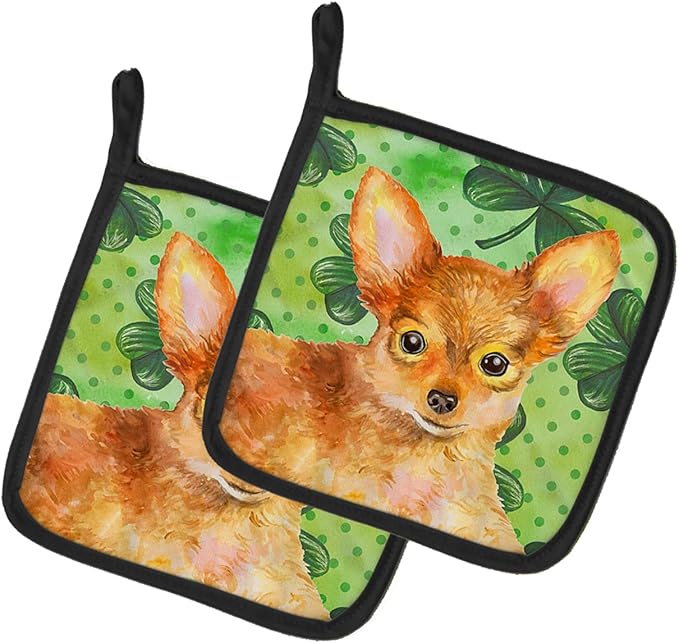 Caroline's Treasures BB9896PTHD Toy Terrier St Patrick's Pair of Pot Holders, Green Kitchen Heat Resistant Pot Holders Sets Oven Hot Pads for Cooking Baking BBQ, 7 1/2 x 7 1/2