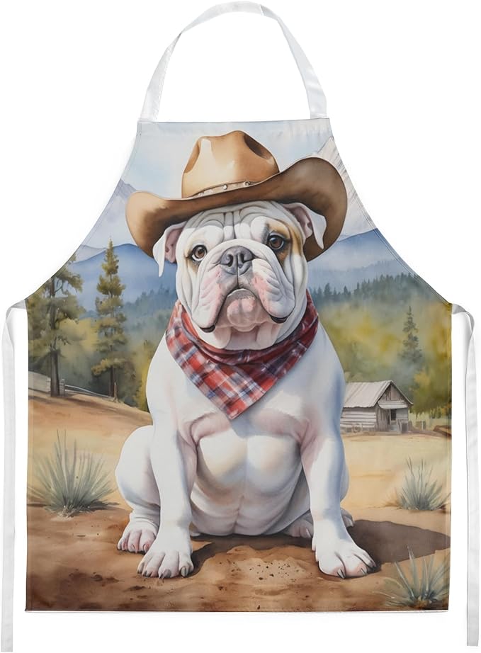 Caroline's Treasures English Bulldog Cowboy Welcome Apron Cooking Kitchen Server Baking Crafts Gardening for Adult Women Men, Unisex, Large, Multicolor
