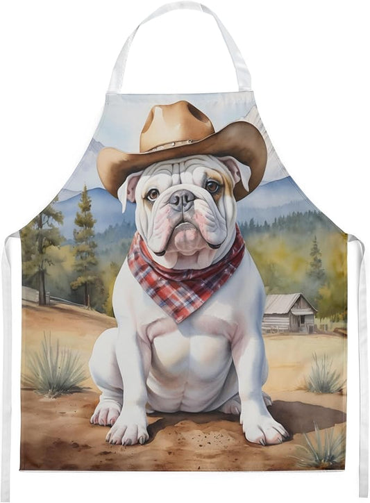 Caroline's Treasures English Bulldog Cowboy Welcome Apron Cooking Kitchen Server Baking Crafts Gardening for Adult Women Men, Unisex, Large, Multicolor
