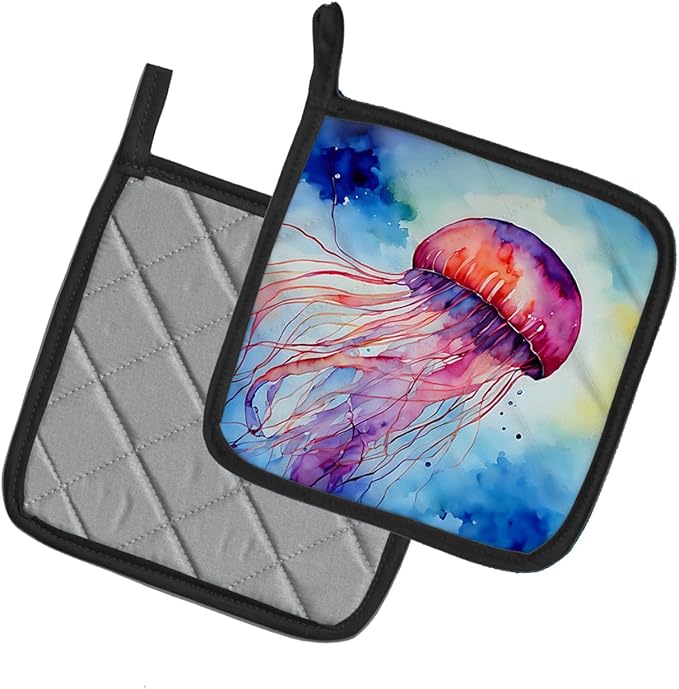 Caroline's Treasures Jellyfish Pair of Pot Holders Kitchen Heat Resistant Pot Holders Sets Oven Hot Pads for Cooking Baking BBQ, 7 1/2 x 7 1/2