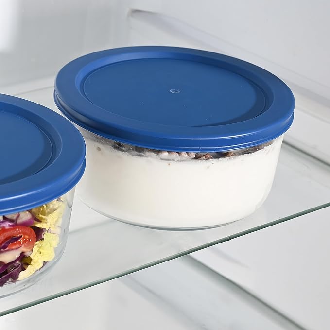Fox Run Glass Yogurt Containers with Lids, Set of 2 Glass Bowls for Yogurt, Salads and Leftovers, 1 Quart Capacity Each