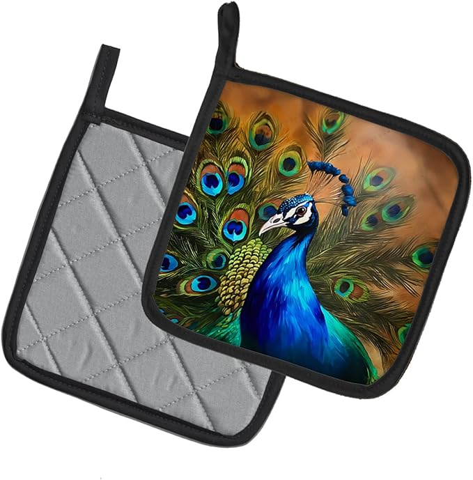 Caroline's Treasures Peacock Pair of Pot Holders Kitchen Heat Resistant Pot Holders Sets Oven Hot Pads for Cooking Baking BBQ, 7 1/2 x 7 1/2