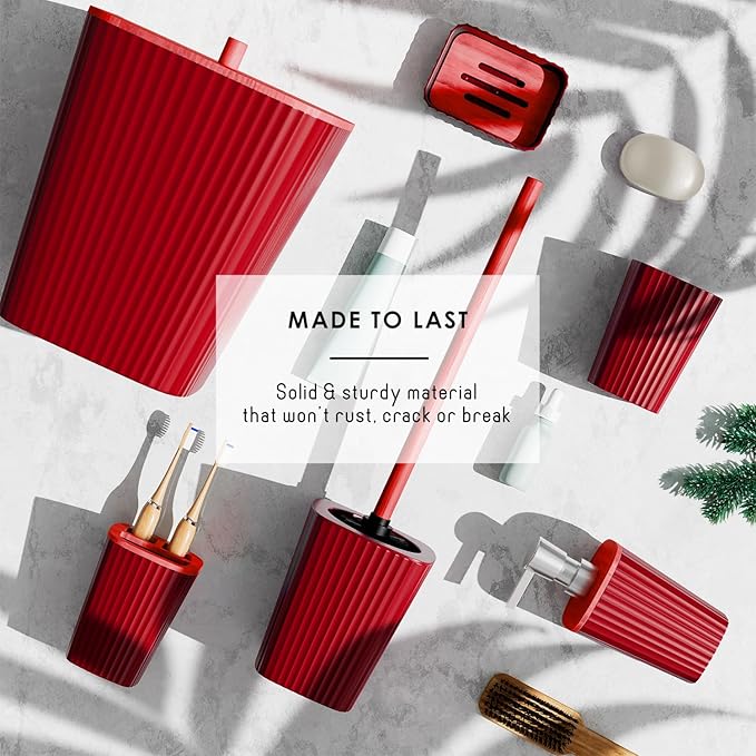 Clara Clark Bathroom Accessories Set - Christmas Shower Curtain Set, Xmas Bathroom Set, Christmas Bathroom Decor, Bathroom Accessory Set, Toilet Brush, Trash Can & Soap Dispenser - 19PC Set