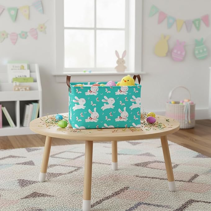 Large Rectangular Cute Kid Easter Basket Empty Bunny Eggs Easter Basket Gift Spring Room Storage Organizer Décor (E-07)