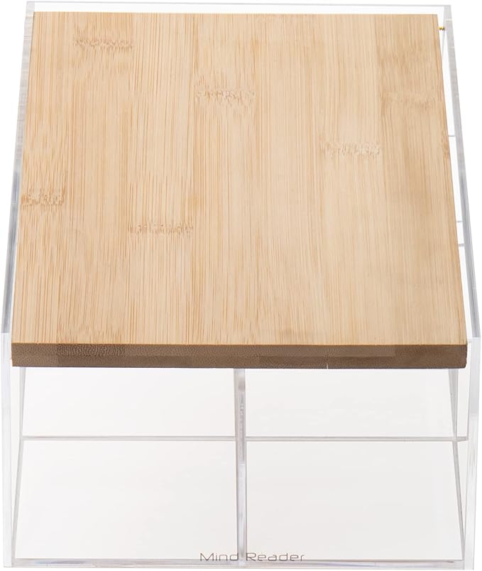 Mind Reader Tea Bag Organizer, Tea Station, Countertop Storage, Acrylic, 6.25"L x 9"W x 5.5"H, Brown