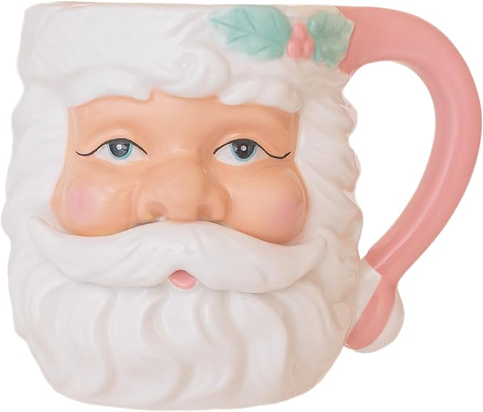 Boston International Ceramic Mug for Coffee Tea & Hot Drinks, 15 oz, Pink Santa Holly