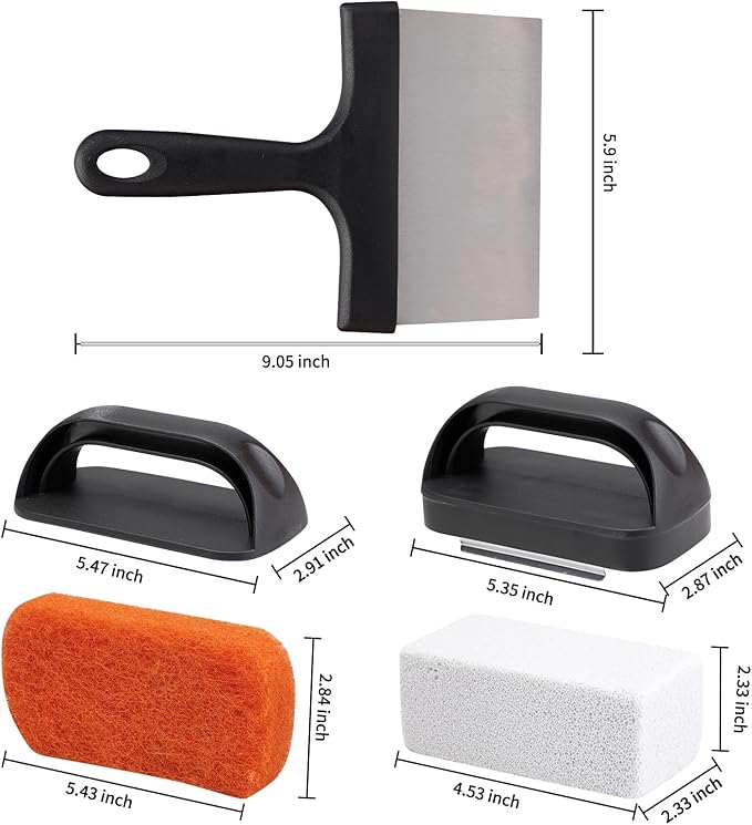 12 PCS Griddle Cleaning Kit for Blackstone, Heavy Duty Flat Top Grill Brush Set with Scraper & Stone – Complete BBQ Accessories for Outdoor Camping