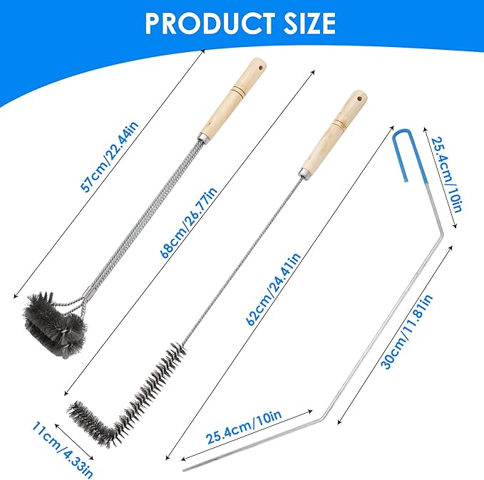 Deep Fryer Cleaning Tools Set of 3 Stainless Steel L-Shaped Fryer Cleaning Brush Kitchen Fryer Cleanout Rod Deep Fryer Basket Cleaning Brush Kit for Kitchen Restaurant Bakery