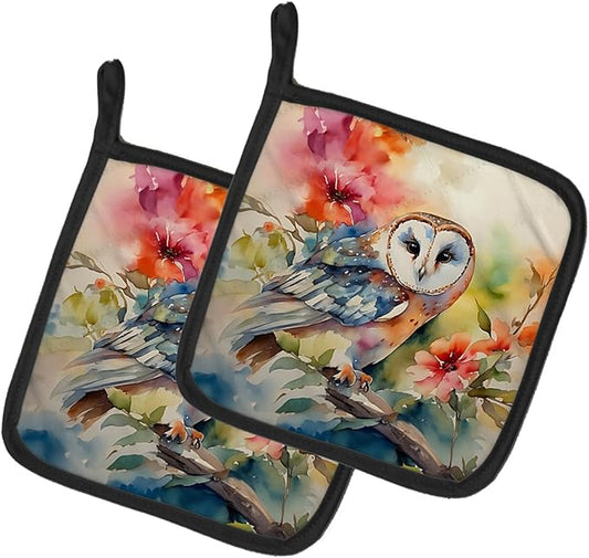 Caroline's Treasures Barn Owl Pair of Pot Holders Kitchen Heat Resistant Pot Holders Sets Oven Hot Pads for Cooking Baking BBQ, 7 1/2 x 7 1/2