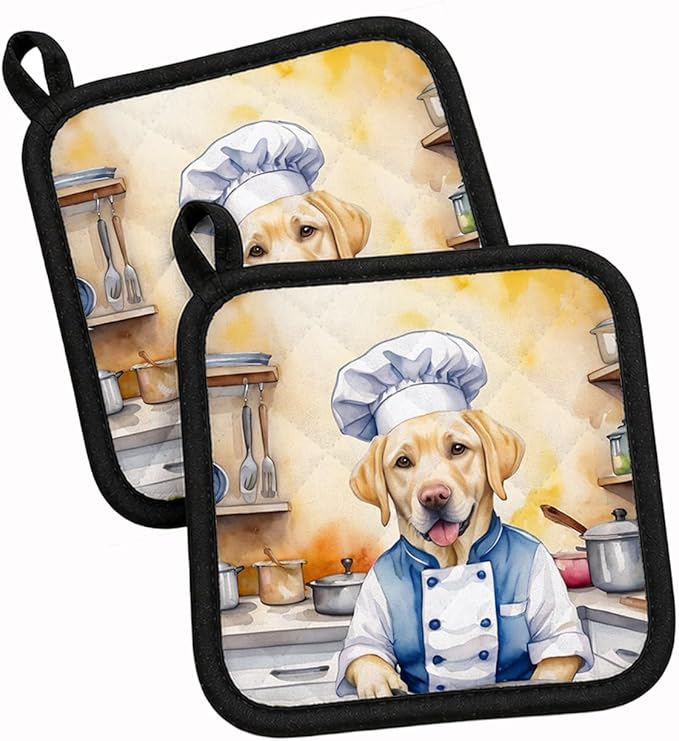 Caroline's Treasures Yellow Labrador Retriever The Chef Pair of Pot Holders Kitchen Heat Resistant Pot Holders Sets Oven Hot Pads for Cooking Baking BBQ, 7 1/2 x 7 1/2