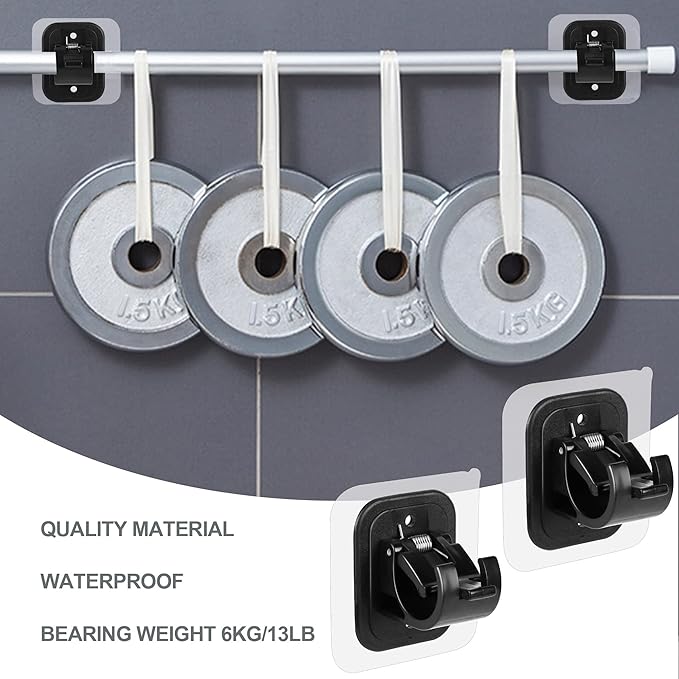 Codoule 2PCS No Drill Curtain Rod Brackets Drilling Self Adhesive Holder Hooks Nail Free Adjustable Hangers for Bathroom Kitchen Home and Hotel (2PCS Black)