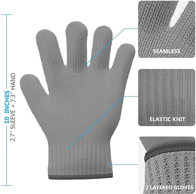 1 Pair Grey Heat Resistant Gloves Oven Gloves Heat Resistant with Fingers Mitts Kitchen Pot Holders Cotton Kitchen Holders Double Oven Mitts Set with Fingers