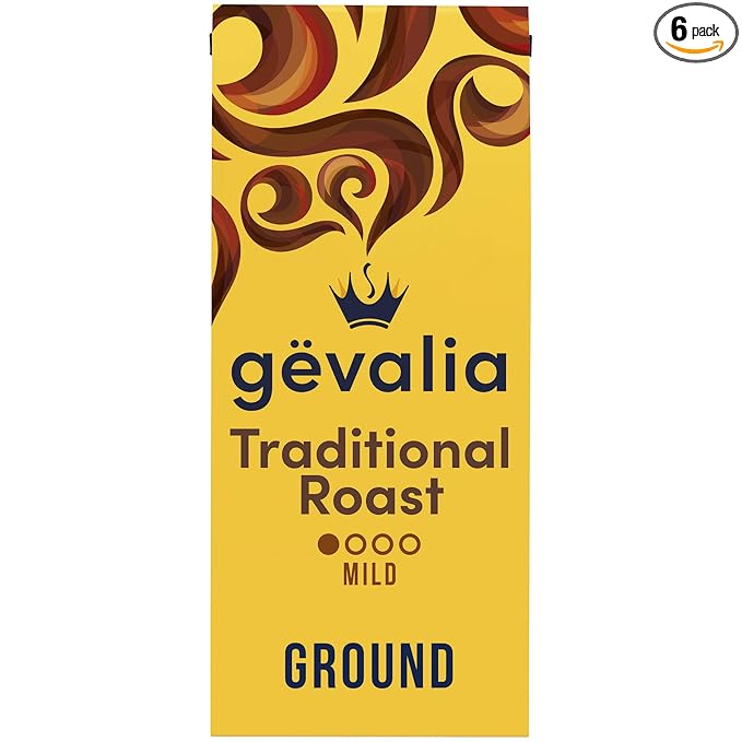 Gevalia Traditional Roast Mild Light Roast Ground Coffee, 12 oz Bag (Pack of 6)