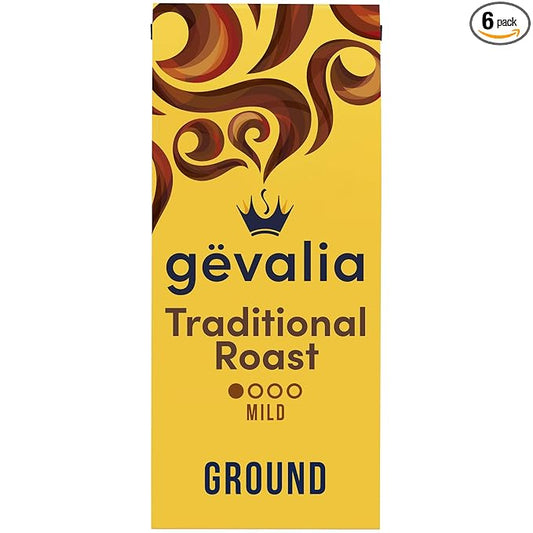 Gevalia Traditional Roast Mild Light Roast Ground Coffee, 12 oz Bag (Pack of 6)