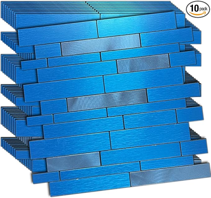 weimeisc 10 Sheets Peel and Stick Backsplash Tile for Kitchen, Self-Adhesive Mosaic Tile, Stick on Bathroom Vanities，Fireplace Décor, Laundry Table (Brushed Blue+Frosted Blue)
