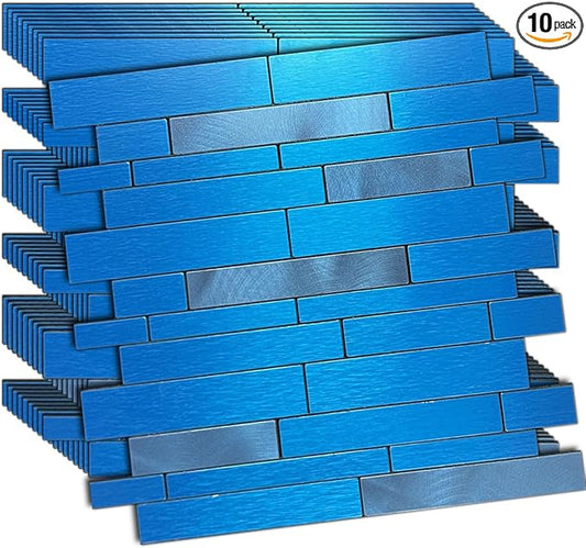 weimeisc 10 Sheets Peel and Stick Backsplash Tile for Kitchen, Self-Adhesive Mosaic Tile, Stick on Bathroom Vanities，Fireplace Décor, Laundry Table (Brushed Blue+Frosted Blue)