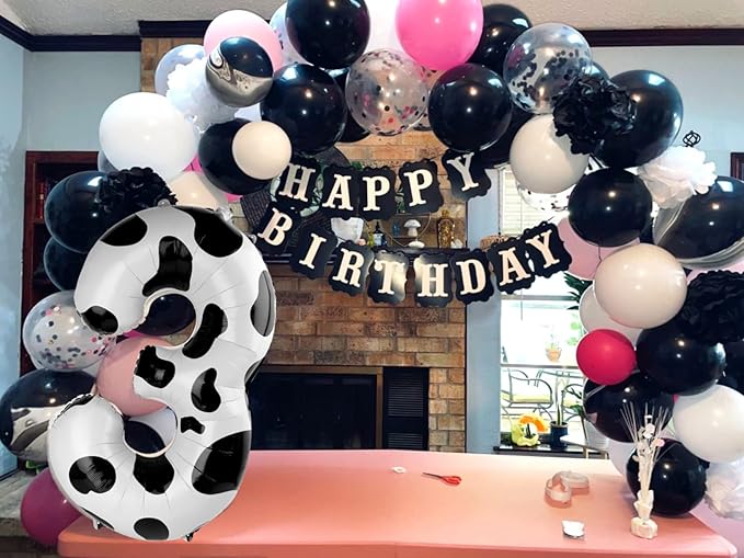 Numbers Balloon 3, 40 Inch Large White Black Balloon for Three Year Old Birthday Decor, 3 13 30 31 Birthday Party Decorations for Wedding Supplies