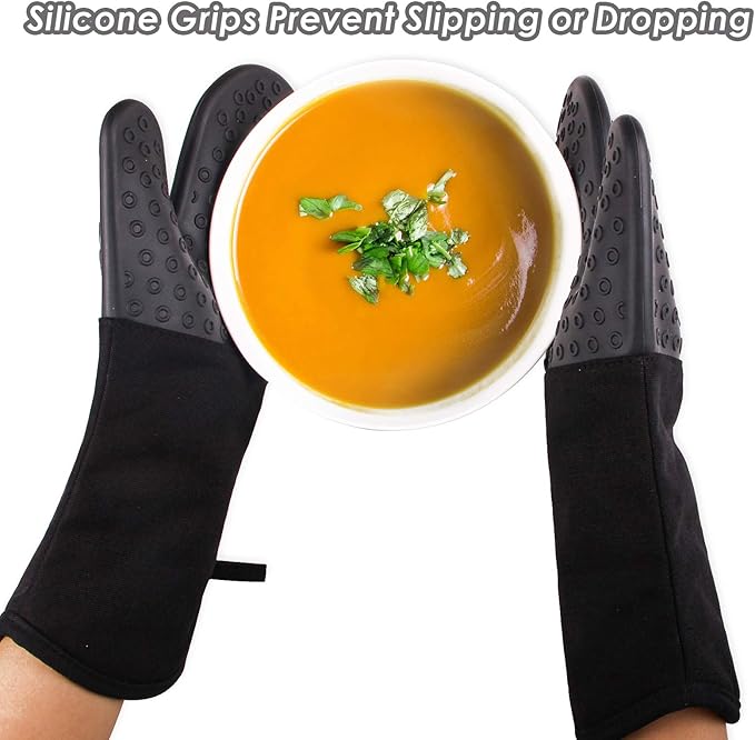 Webake Oven Mitts and Pot Holders Set of 4, 2 pcs Long Silicone Baking Oven Gloves and 2 pcs Silicone Hot Pads with Pocket for Oven Baking