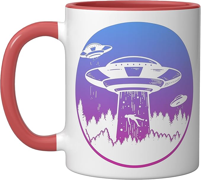 Flying Saucer UFO, Astronauts are Aliens Ceramic Mug, Red/White