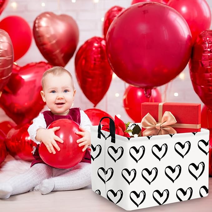 FXOLCSHE Valentines Day Gift Basket Empty,Baby Girl Baskets,Black Gift basket with Handle Organizer,Bins for Girls Room Decor,Toy Organizer,Valentine's Day room decor(Black)