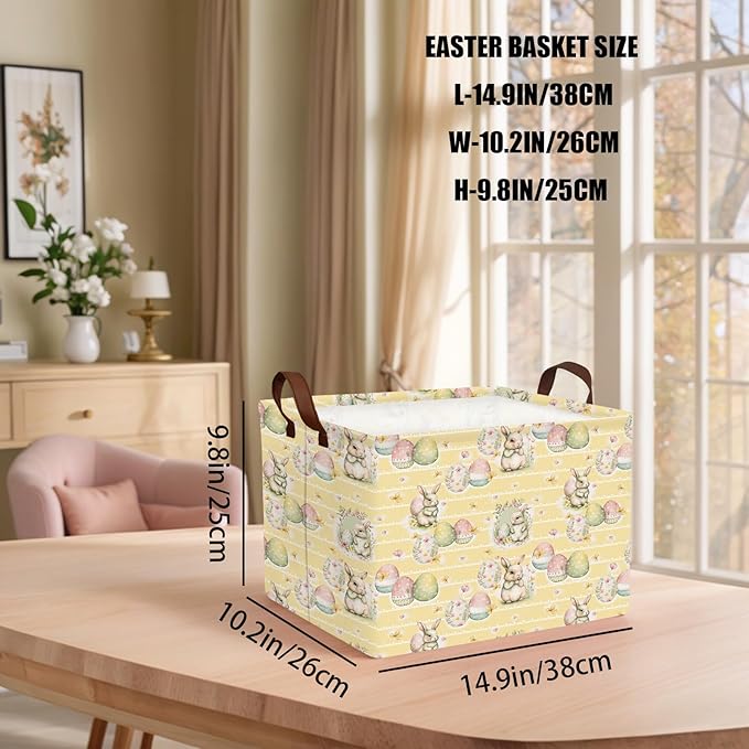 Kid Large Empty Easter Basket Gift Personalized Fabric Bunny Easter Basket for Boy and Girl Room Decor Storage Bin (Rabbit Easter Egg Butterfly Yellow)