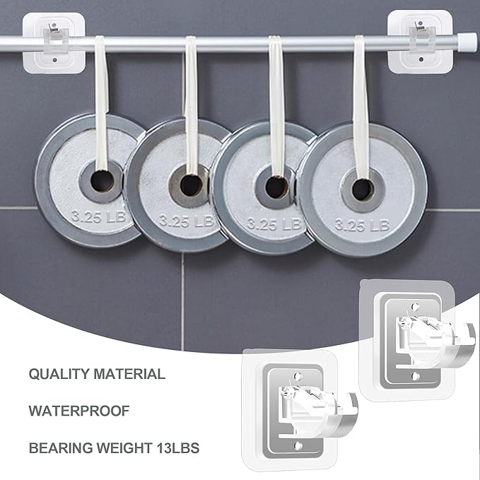 Codoule 14PCS No Drill Curtain Rod Brackets No Drilling Self Adhesive Curtain Rod Holder Hooks Nail Free Adjustable Curtain Rod Hooks Curtain Hangers for Bathroom Kitchen Home Bathroom and Hotel