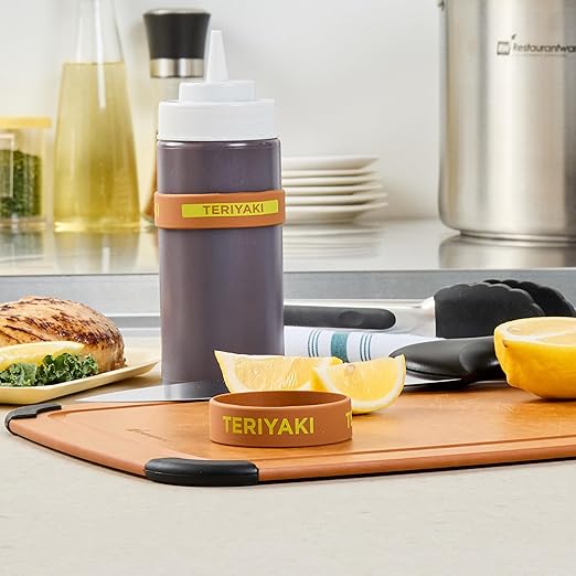 Restaurantware Silicone Squeeze Bottle Band 10 Count 2.75 Inch Dishwasher Safe Condiment Identification Band, Teriyaki Brown Non-Slip Label Band for Condiment Labeling at Restaurants, Food Trucks