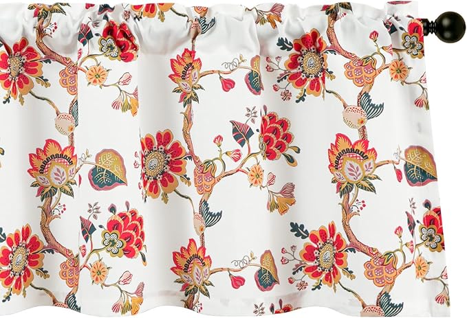 Leeva Floral Bedroom Valance Curtains, Linen Textured Valance Home Decor Rod Pocket Curtain Drapery for Dining Room, 1 Pack, 52 x 18 Inches, Red