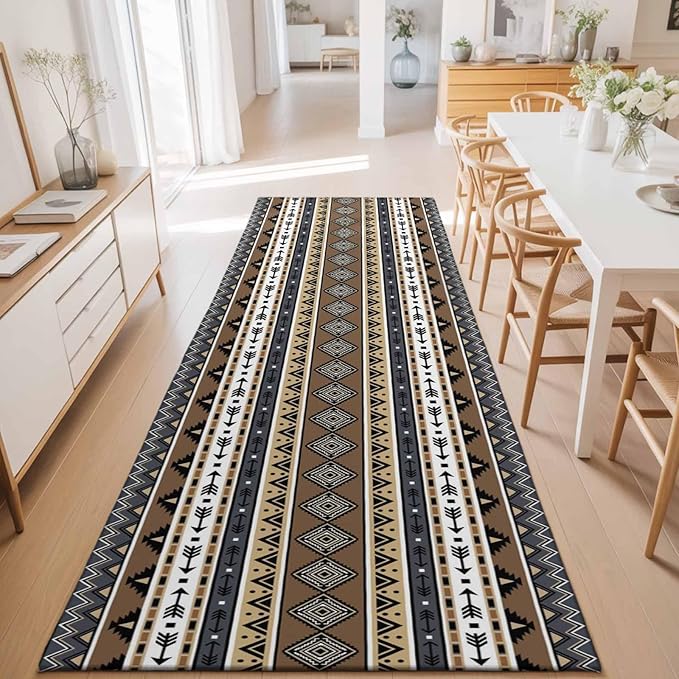 Runner Rug for Bedroom Hallway, Boho Tribal Stripes Kitchen Runner Rugs Area Rug 2x6ft, Ethnic Borders Arrow Motifs Washable Soft Floor Carpet for Entryway Stair