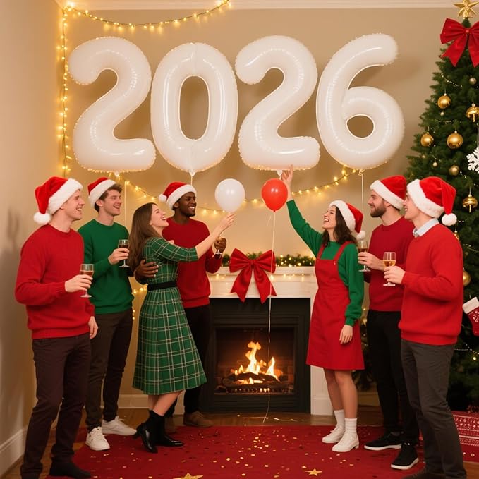 2026 White Foil Numbers Balloons(40 Inch) Happy New Years Eve Party Supplies 2026 New Year Graduation Balloons Decorations 20 26 Signs Props Birthday Anniversary Wedding Festival Ornament Decor