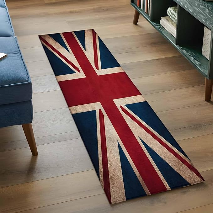 Runner Rug for Bedroom Hallway, Vintage Union Jack Flag Kitchen Runner Rugs Area Rug 2x6ft, Reerto Flags of The United Kingdom Washable Soft Floor Carpet for Entryway Stair
