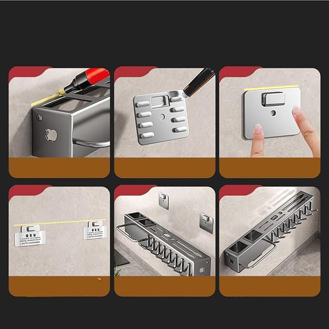 Wall Utensil Rack, Hanging Cutlery Organizer, Storage Kitchen Fixture, No-Borer Hook Hanger, Cooking Tool Spatula Spoon Holder, Home Accessory for Towel, Pan, Pot