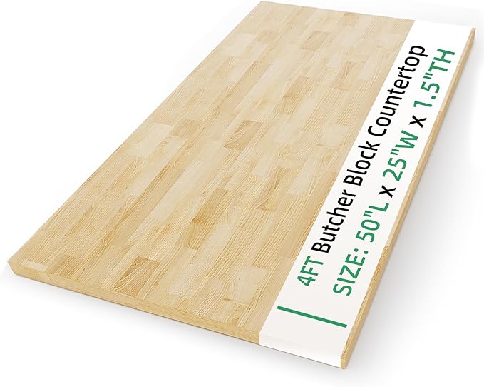 Butcher Block Countertop Wood Tabletop - 4FT Solid Birch Wood Table Top, Unfinished Hardwood Butcher Block Slab for Kitchen Countertops, Island, Desk Top, Workbench Top, Tabletop 50"x25"x1.5"