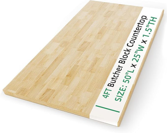 Butcher Block Countertop Wood Tabletop - 4FT Solid Birch Wood Table Top, Unfinished Hardwood Butcher Block Slab for Kitchen Countertops, Island, Desk Top, Workbench Top, Tabletop 50"x25"x1.5"