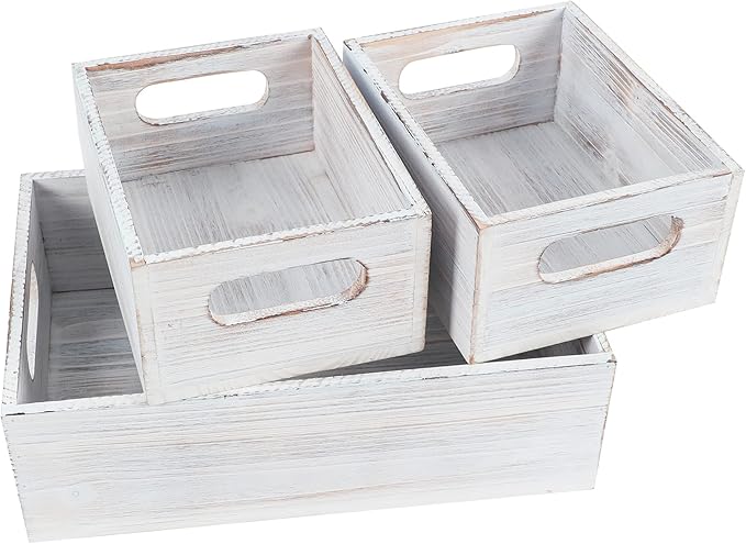 PHOENANCEE Wooden Crate For Storage,Wood Decorative Display Crate Box Set of 3,Rustic Nesting Boxes with Handles,Farmhouse Container Basket Bin Home Decor with Natural Wood Aroma L+M+S