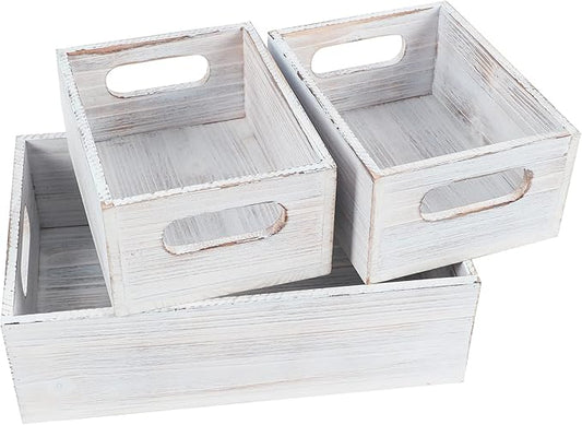PHOENANCEE Wooden Crate For Storage,Wood Decorative Display Crate Box Set of 3,Rustic Nesting Boxes with Handles,Farmhouse Container Basket Bin Home Decor with Natural Wood Aroma L+M+S