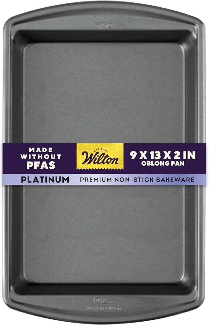 Wilton Platinum Non-Stick Oblong Baking Pan - All-Purpose Pan for Baking, Roasting & Cooking - Non-Stick Steel - Dishwasher Safe - Features Extended Grip Handles - Made Without PFAS - 13 x 9 x 2 Inch