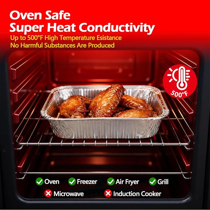 8x8 Aluminum Foil Pans, 35 Pack Disposable Trays Half Size Heavy Duty Tin Pans Deep Food Containers For Cooking, Meal Prep, Baking, Roasting, Chafing, Heating or Steam Table