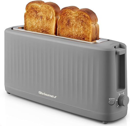 Elite Gourmet ECT2517G SLIMTOAST™ 2-Slice Long Slot Toaster, Cool-Touch Body, 6 Browning Shades, Extra-Wide 1.5" Slot for Artisan Bread, Bagels, Waffles & English Muffins, Grey